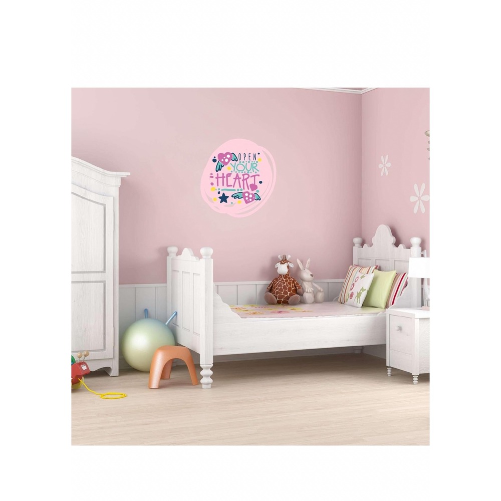 Open Your Heart Wall Decal Round‎ Pink Inspirational Quote Sticker